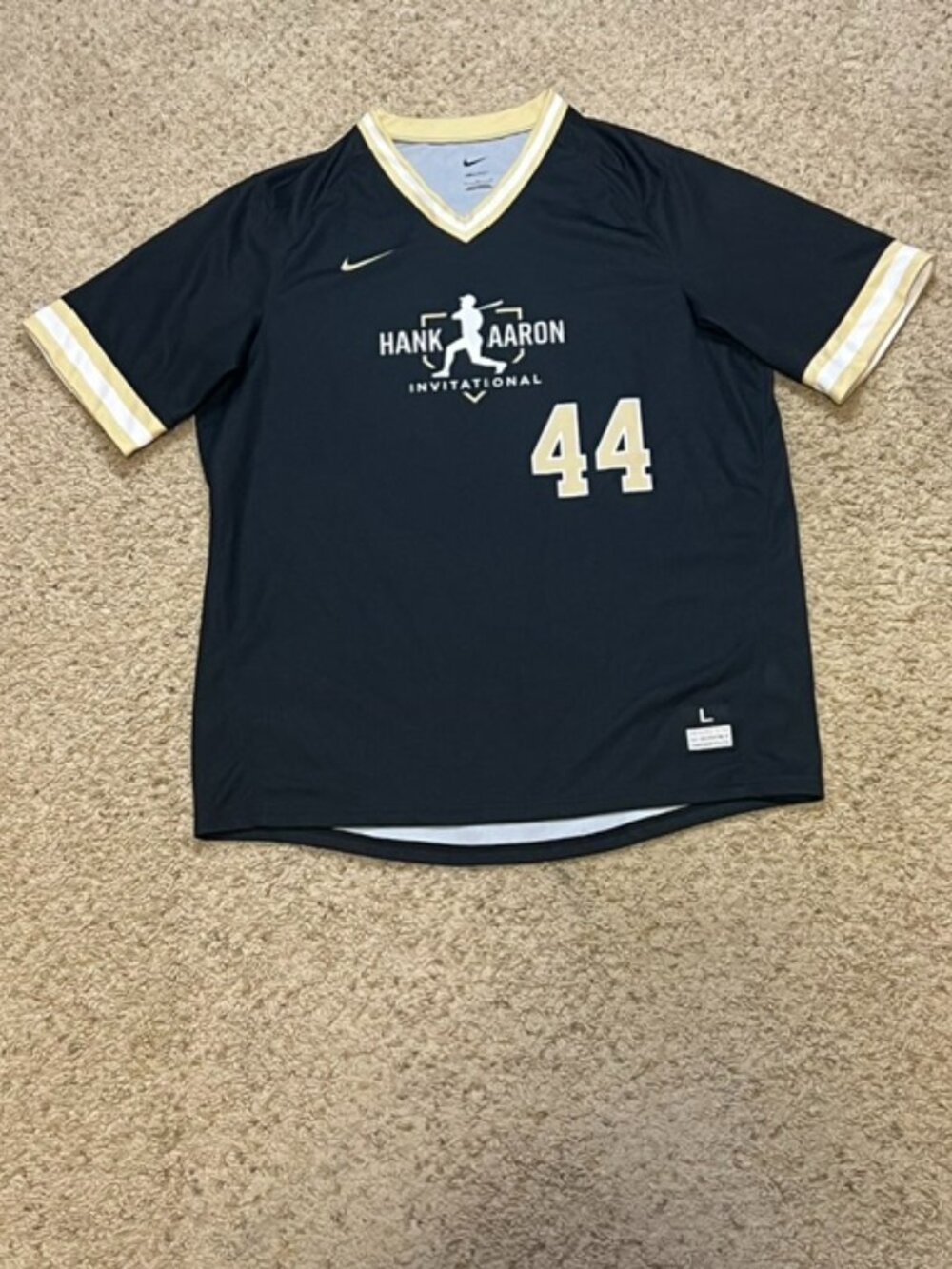Nike Hank Aaron Invitational Black Pullover Baseball Jersey #44 Worn Size Large